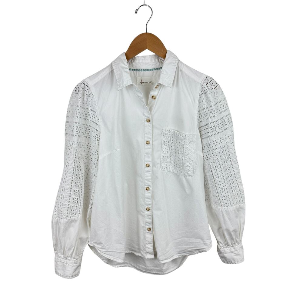 Anthropologie Lace Puff-Sleeve Button Down Shirt - Picture 2 of 8